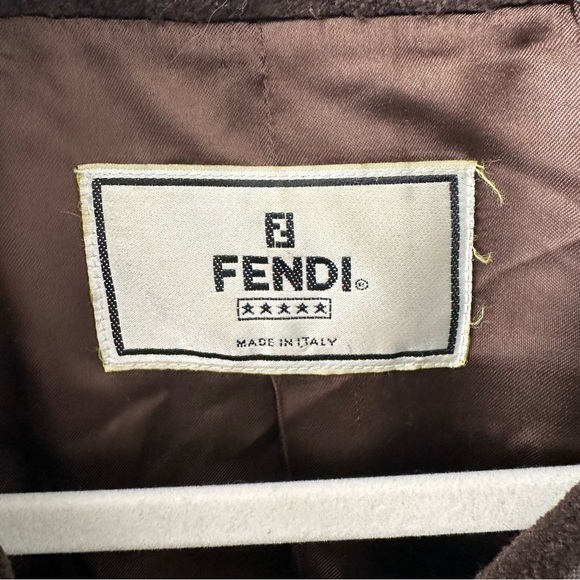 VINTAGE Fendi Brown Striped Fur Trim Jacket Coat SZ US 6 - Picture 3 of 13